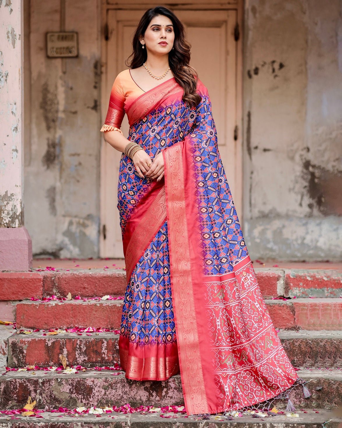 Pure Silk Digitally Printed Saree Weaved With Golden Zari Comes With Tassels - Almaari Fashion