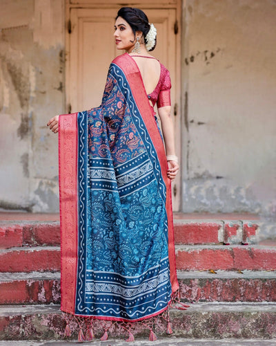 Pure Silk Digitally Printed Saree Weaved With Golden Zari Comes With Tassels - Almaari Fashion