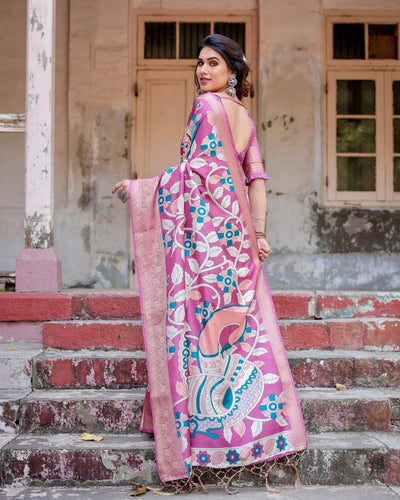 Pure Silk Digitally Printed Saree Weaved With Golden Zari Comes With Tassels - Almaari Fashion