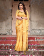 Pure Silk Digitally Printed Saree Weaved With Golden Zari Comes With Tassels