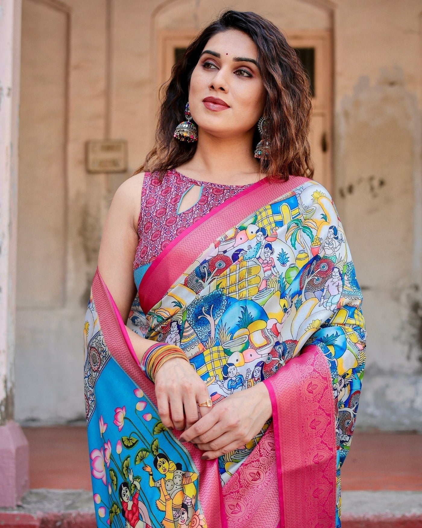 Pure Silk Digitally Printed Saree Weaved With Golden Zari Comes With Tassels - Almaari Fashion