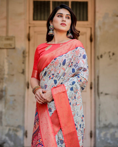 Pure Silk Digitally Printed Saree Weaved With Golden Zari Comes With Tassels - Almaari Fashion