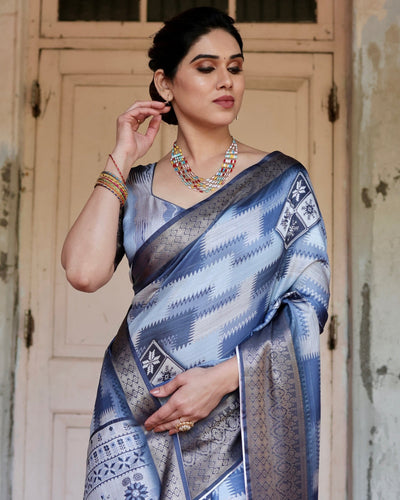 Pure Silk Digitally Printed Saree Weaved With Golden Zari Comes With Tassels - Almaari Fashion