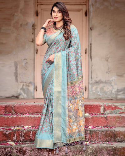 Pure Silk Digitally Printed Saree Weaved With Golden Zari Comes With Tassels - Almaari Fashion