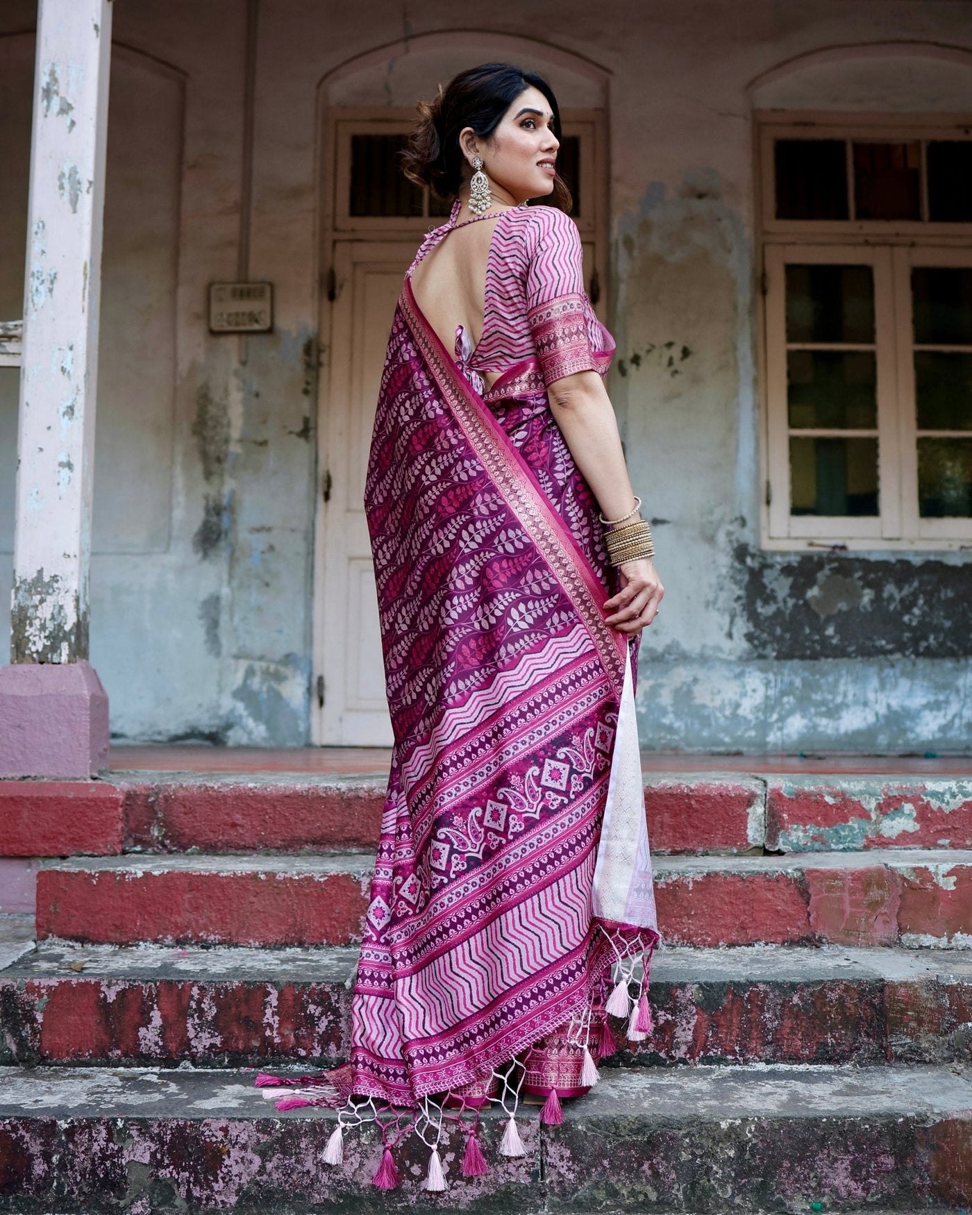 Pure Silk Digitally Printed Saree Weaved With Golden Zari Comes With Tassels - Almaari Fashion