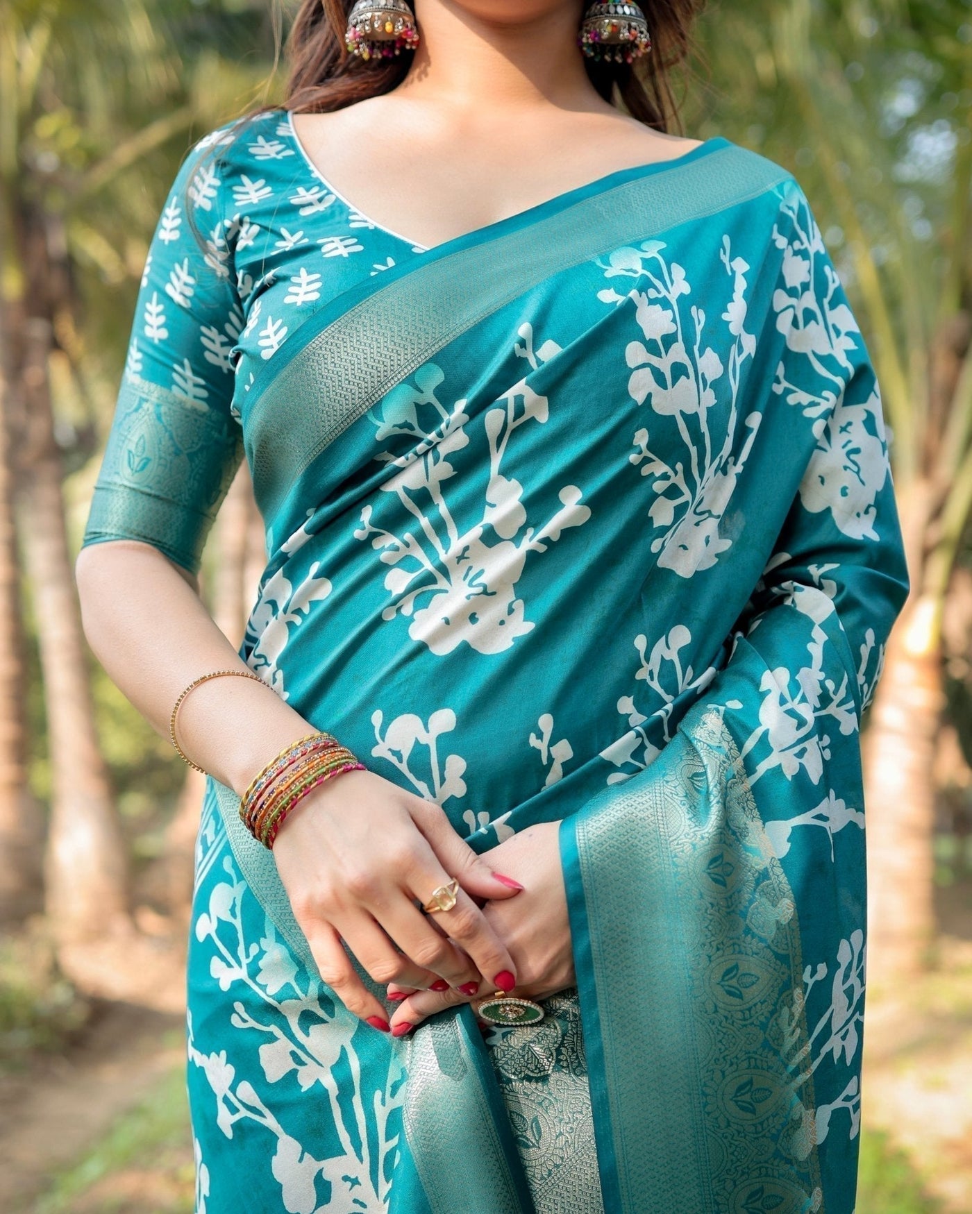 Pure Silk Digitally Printed Saree Weaved With Golden Zari Comes With Tassels - Almaari Fashion