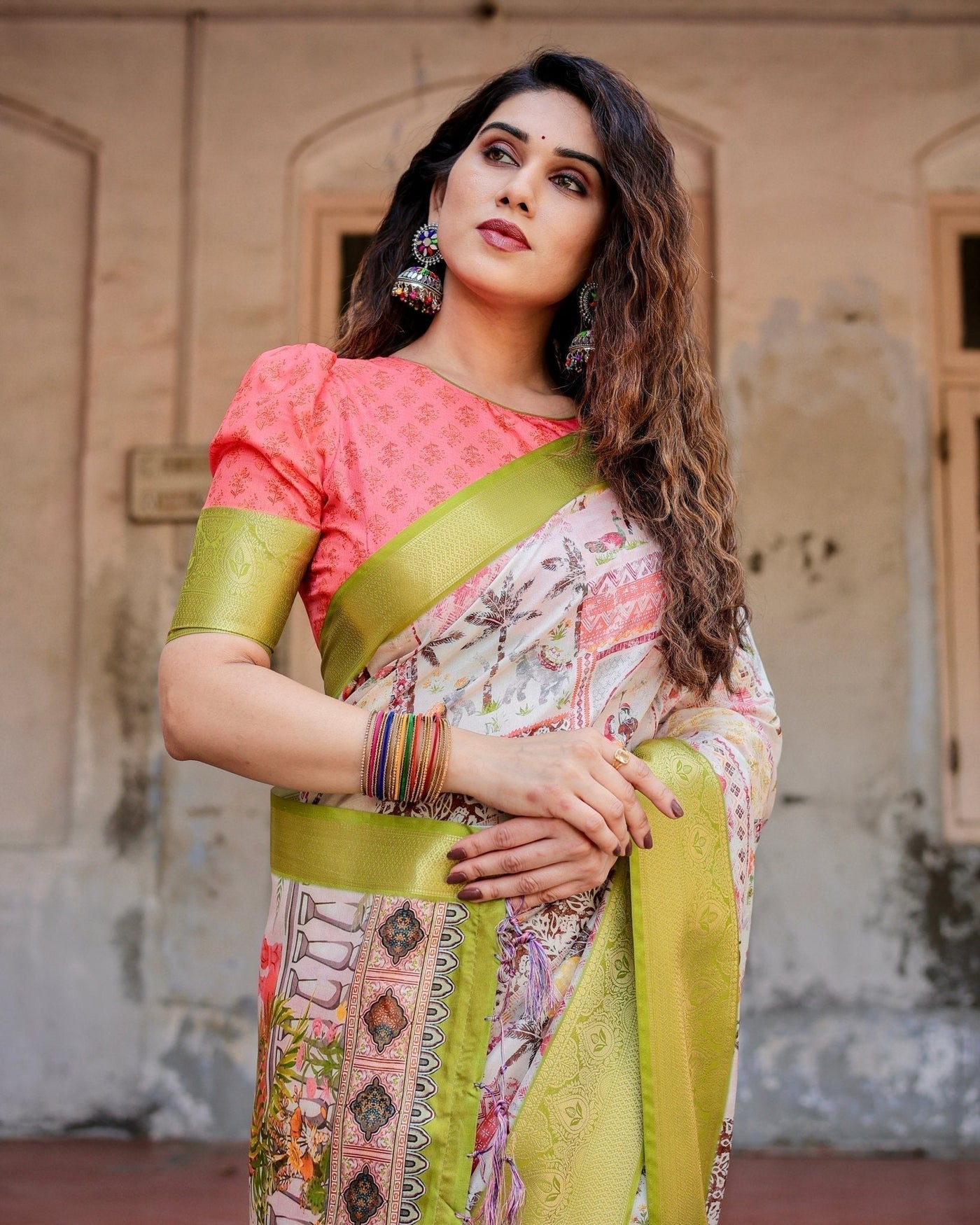 Pure Silk Digitally Printed Saree Weaved With Golden Zari Comes With Tassels - Almaari Fashion