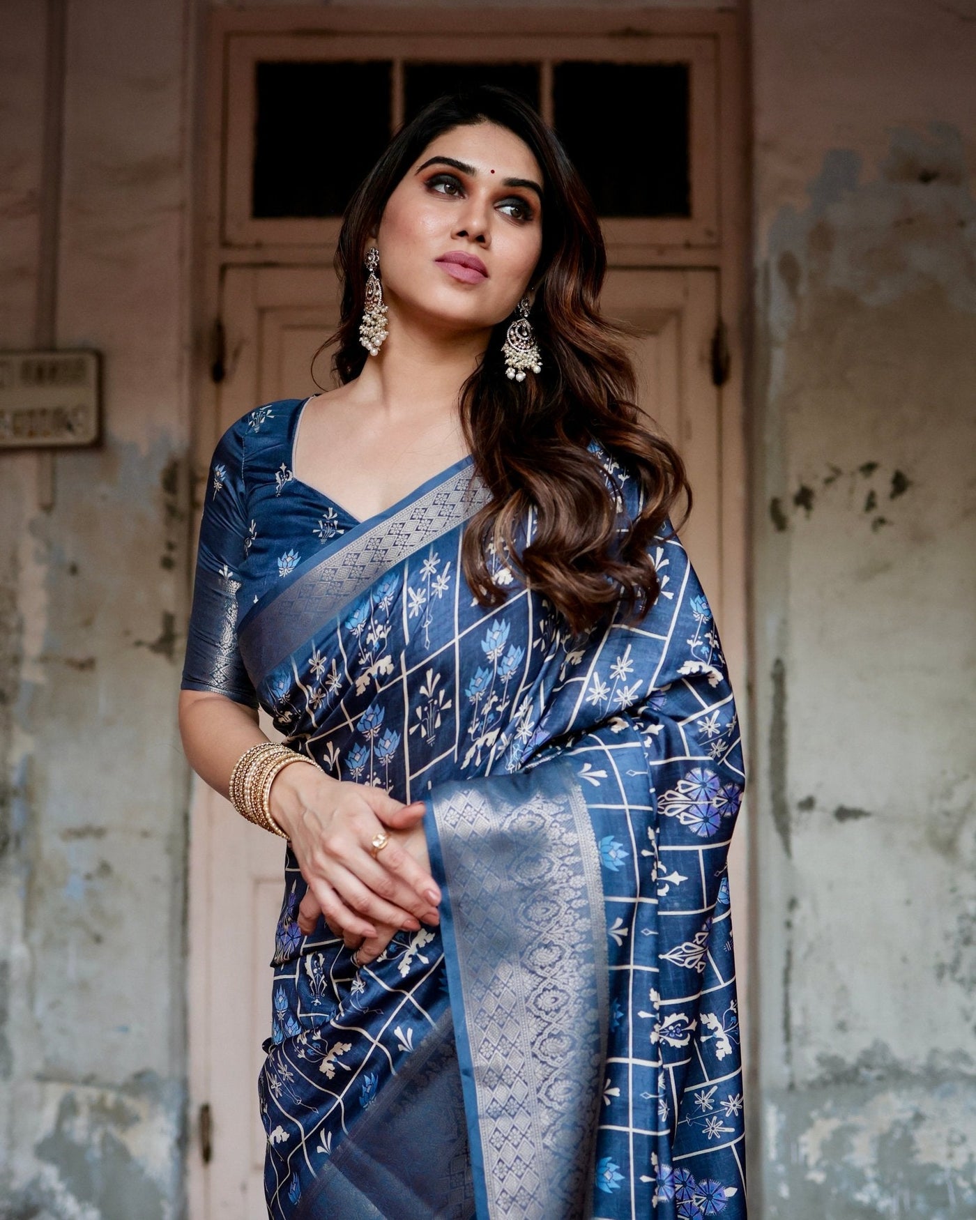 Pure Silk Digitally Printed Saree Weaved With Golden Zari Comes With Tassels - Almaari Fashion