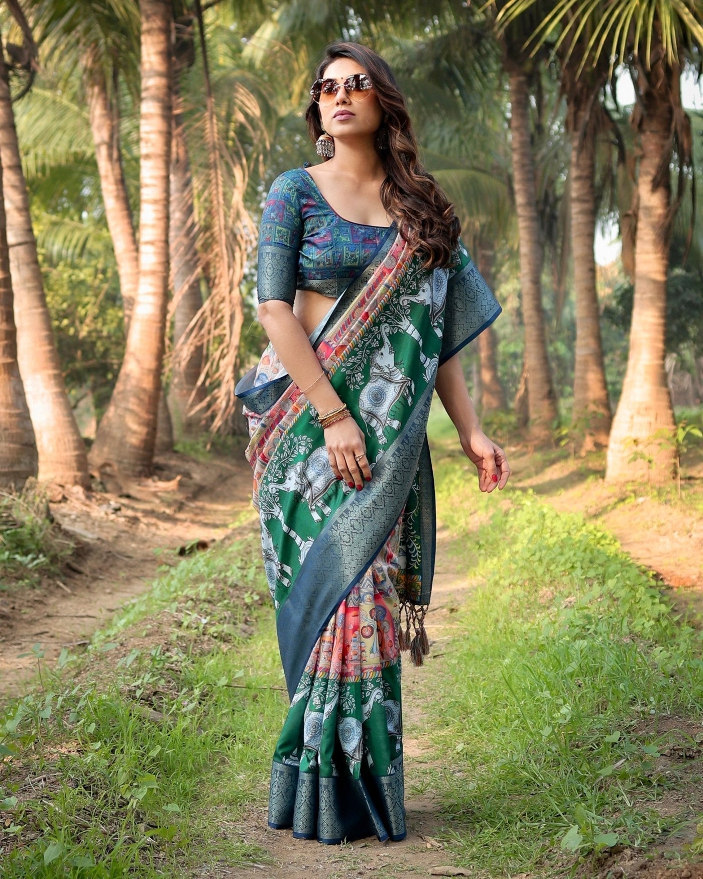 Pure Silk Digitally Printed Saree Weaved With Golden Zari Comes With Tassels - Almaari Fashion