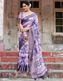 Pure Silk Digitally Printed Saree Weaved With Golden Zari Comes With Tassels