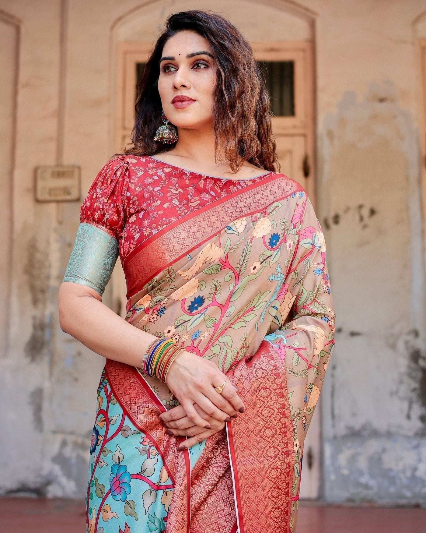 Pure Silk Digitally Printed Saree Weaved With Golden Zari Comes With Tassels - Almaari Fashion