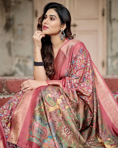 Pure Silk Digitally Printed Saree Weaved With Golden Zari Comes With Tassels - Almaari Fashion