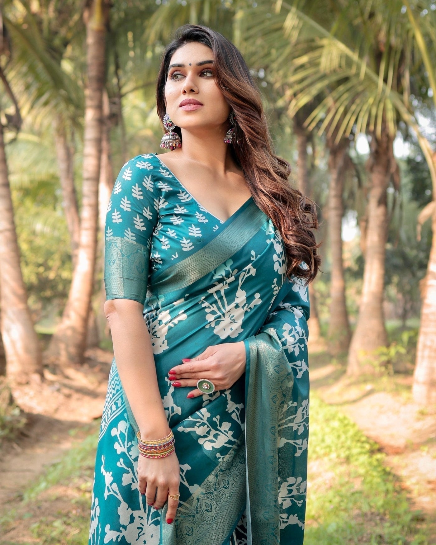 Pure Silk Digitally Printed Saree Weaved With Golden Zari Comes With Tassels - Almaari Fashion