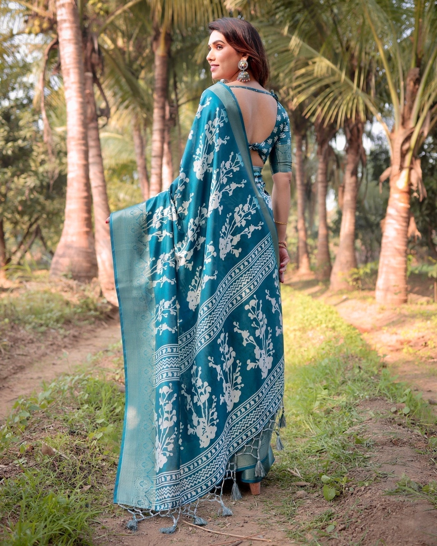 Pure Silk Digitally Printed Saree Weaved With Golden Zari Comes With Tassels - Almaari Fashion