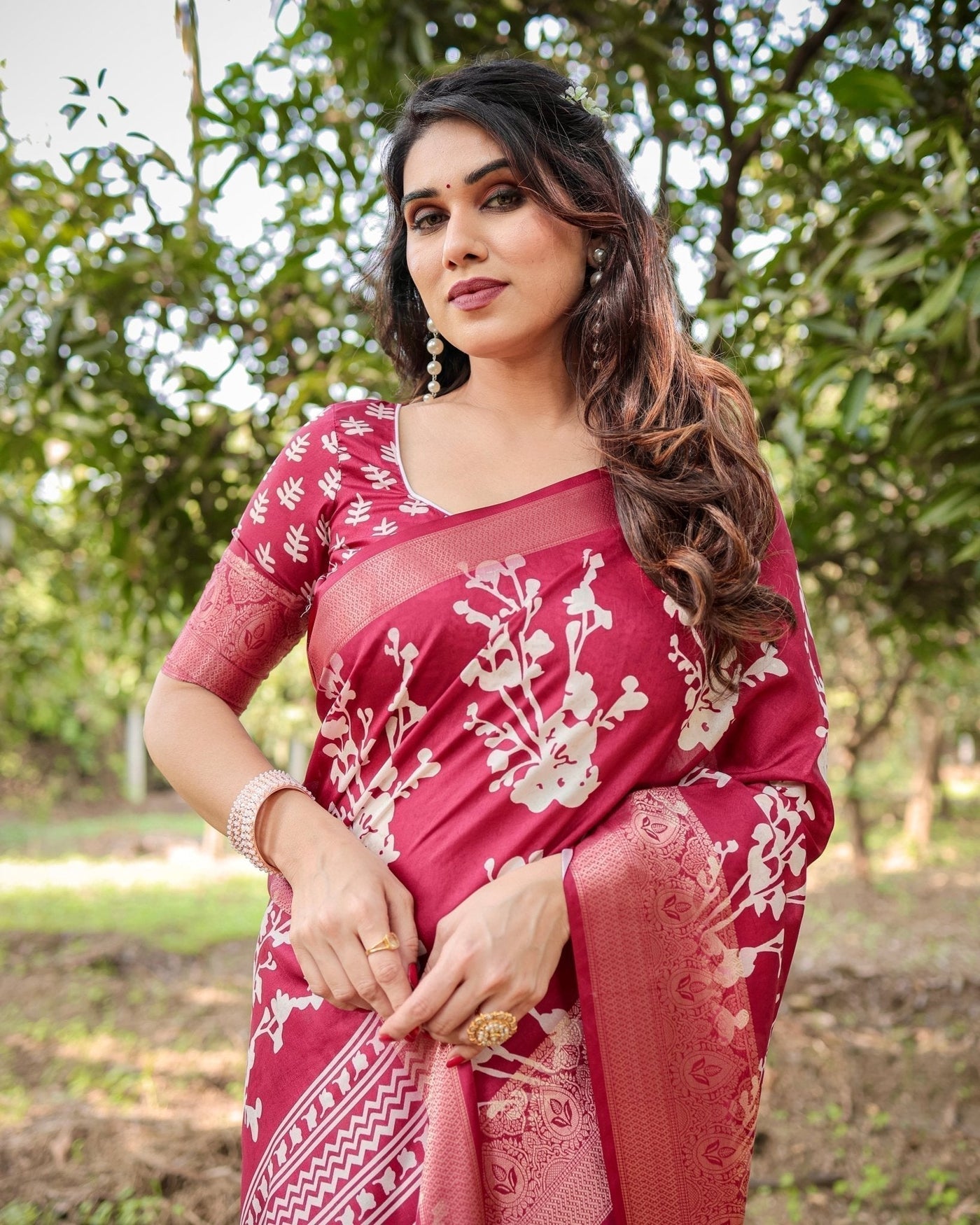 Pure Silk Digitally Printed Saree Weaved With Golden Zari Comes With Tassels - Almaari Fashion