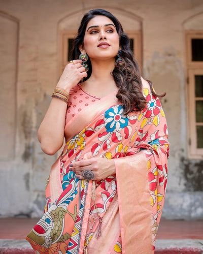 Pure Silk Digitally Printed Saree Weaved With Golden Zari Comes With Tassels - Almaari Fashion