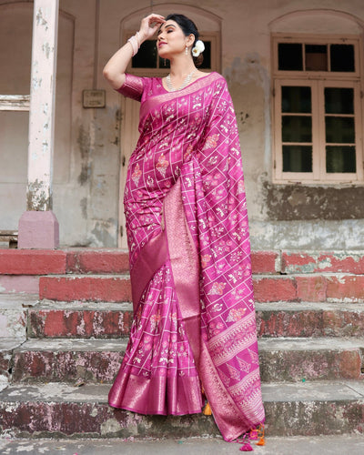 Pure Silk Digitally Printed Saree Weaved With Golden Zari Comes With Tassels - Almaari Fashion