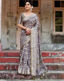 Pure Silk Digitally Printed Saree Weaved With Golden Zari Comes With Tassels