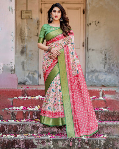 Pure Silk Digitally Printed Saree Weaved With Golden Zari Comes With Tassels - Almaari Fashion