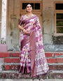 Pure Silk Digitally Printed Saree Weaved With Golden Zari Comes With Tassels