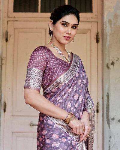 Pure Silk Digitally Printed Saree Weaved With Golden Zari Comes With Tassels - Almaari Fashion