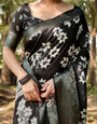 Elegant Black Tussar Silk Saree with Zari Embellished Border and Bold Floral Pallu