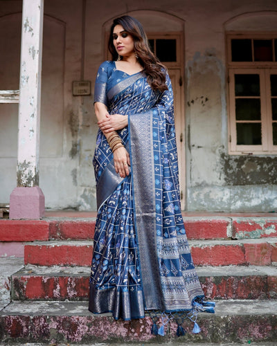 Pure Silk Digitally Printed Saree Weaved With Golden Zari Comes With Tassels - Almaari Fashion