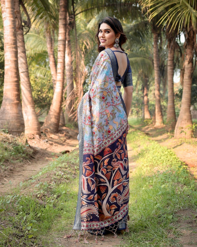 Pure Silk Digitally Printed Saree Weaved With Golden Zari Comes With Tassels - Almaari Fashion