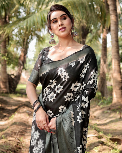 Pure Silk Digitally Printed Saree Weaved With Golden Zari Comes With Tassels - Almaari Fashion