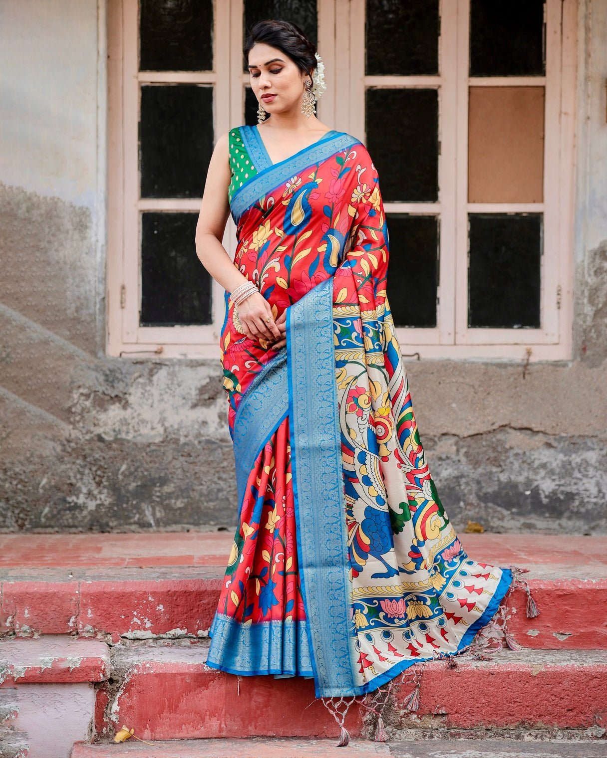 Pure Silk Digitally Printed Saree Weaved With Golden Zari Comes With Tassels - Almaari Fashion