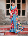 Multicolor Tussar Silk Saree with Vibrant Peacock and Floral Motifs