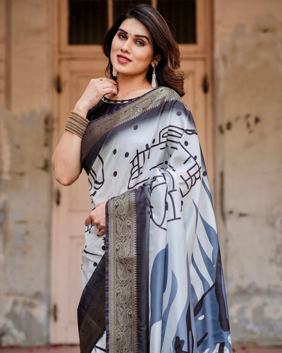 Pure Silk Digitally Printed Saree Weaved With Golden Zari Comes With Tassels - Almaari Fashion