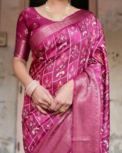 Pure Silk Digitally Printed Saree Weaved With Golden Zari Comes With Tassels - Almaari Fashion