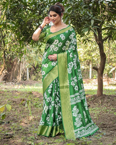 Pure Silk Digitally Printed Saree Weaved With Golden Zari Comes With Tassels - Almaari Fashion