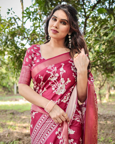 Pure Silk Digitally Printed Saree Weaved With Golden Zari Comes With Tassels - Almaari Fashion