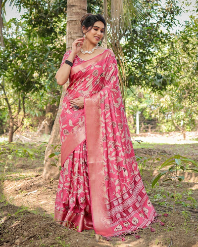 Pure Silk Digitally Printed Saree Weaved With Golden Zari Comes With Tassels - Almaari Fashion