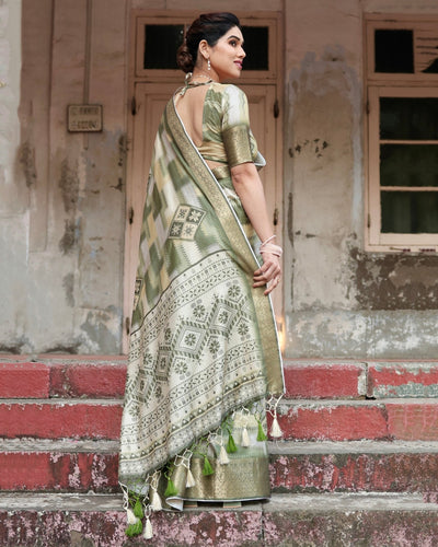 Pure Silk Digitally Printed Saree Weaved With Golden Zari Comes With Tassels - Almaari Fashion