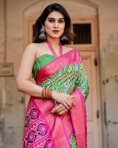 Pure Silk Digitally Printed Saree Weaved With Golden Zari Comes With Tassels - Almaari Fashion