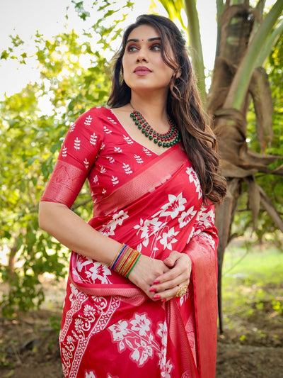 Pure Silk Digitally Printed Saree Weaved With Golden Zari Comes With Tassels - Almaari Fashion