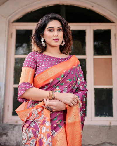 Pure Silk Digitally Printed Saree Weaved With Golden Zari Comes With Tassels - Almaari Fashion