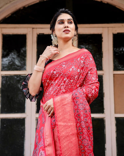 Pure Silk Digitally Printed Saree Weaved With Golden Zari Comes With Tassels - Almaari Fashion