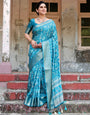 Pure Silk Digitally Printed Saree Weaved With Golden Zari Comes With Tassels