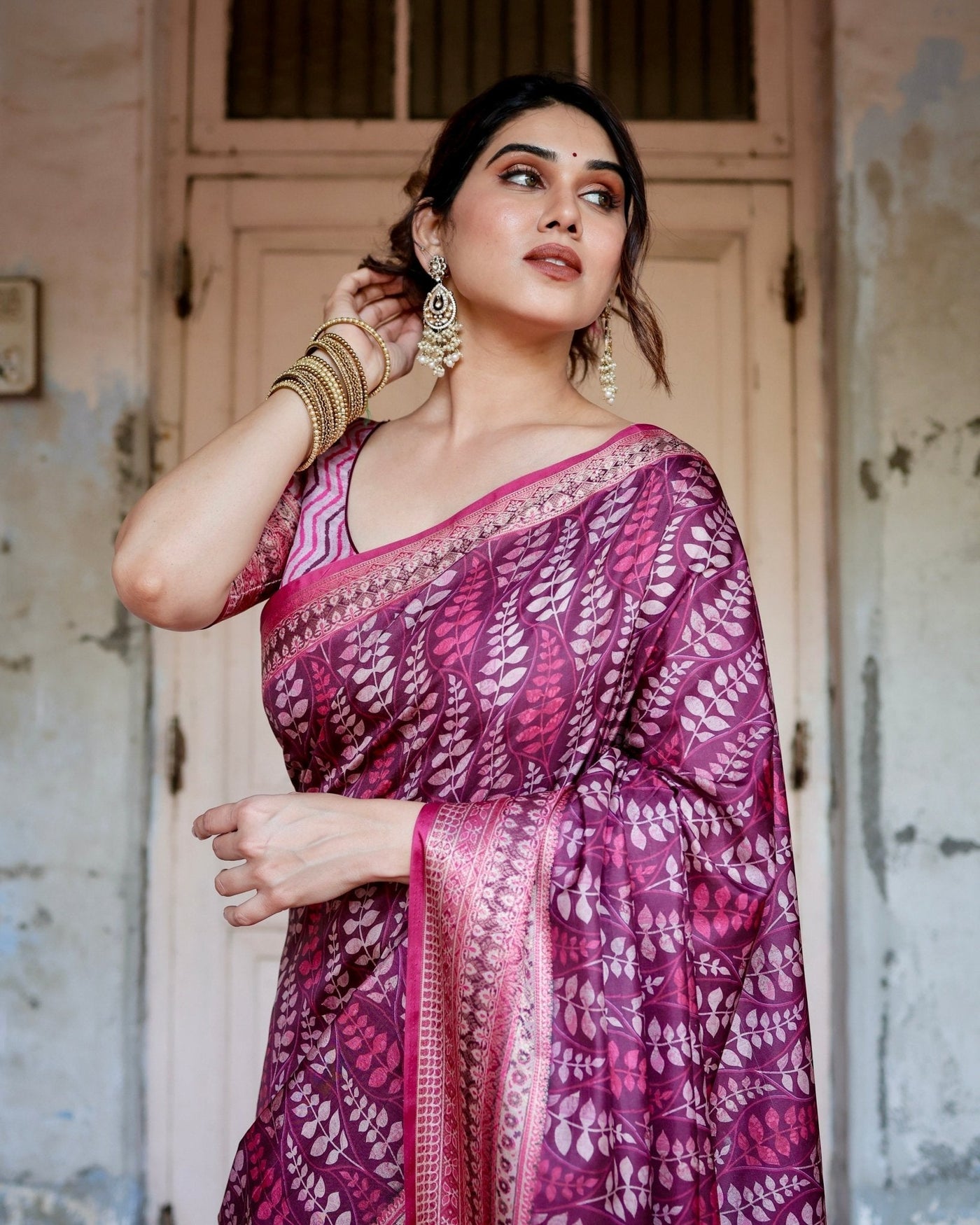 Pure Silk Digitally Printed Saree Weaved With Golden Zari Comes With Tassels - Almaari Fashion