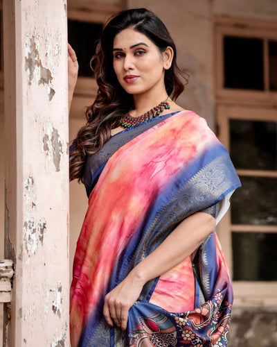 Pure Silk Digitally Printed Saree Weaved With Golden Zari Comes With Tassels - Almaari Fashion