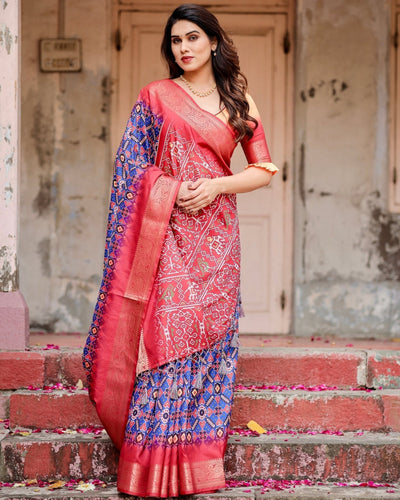 Pure Silk Digitally Printed Saree Weaved With Golden Zari Comes With Tassels - Almaari Fashion