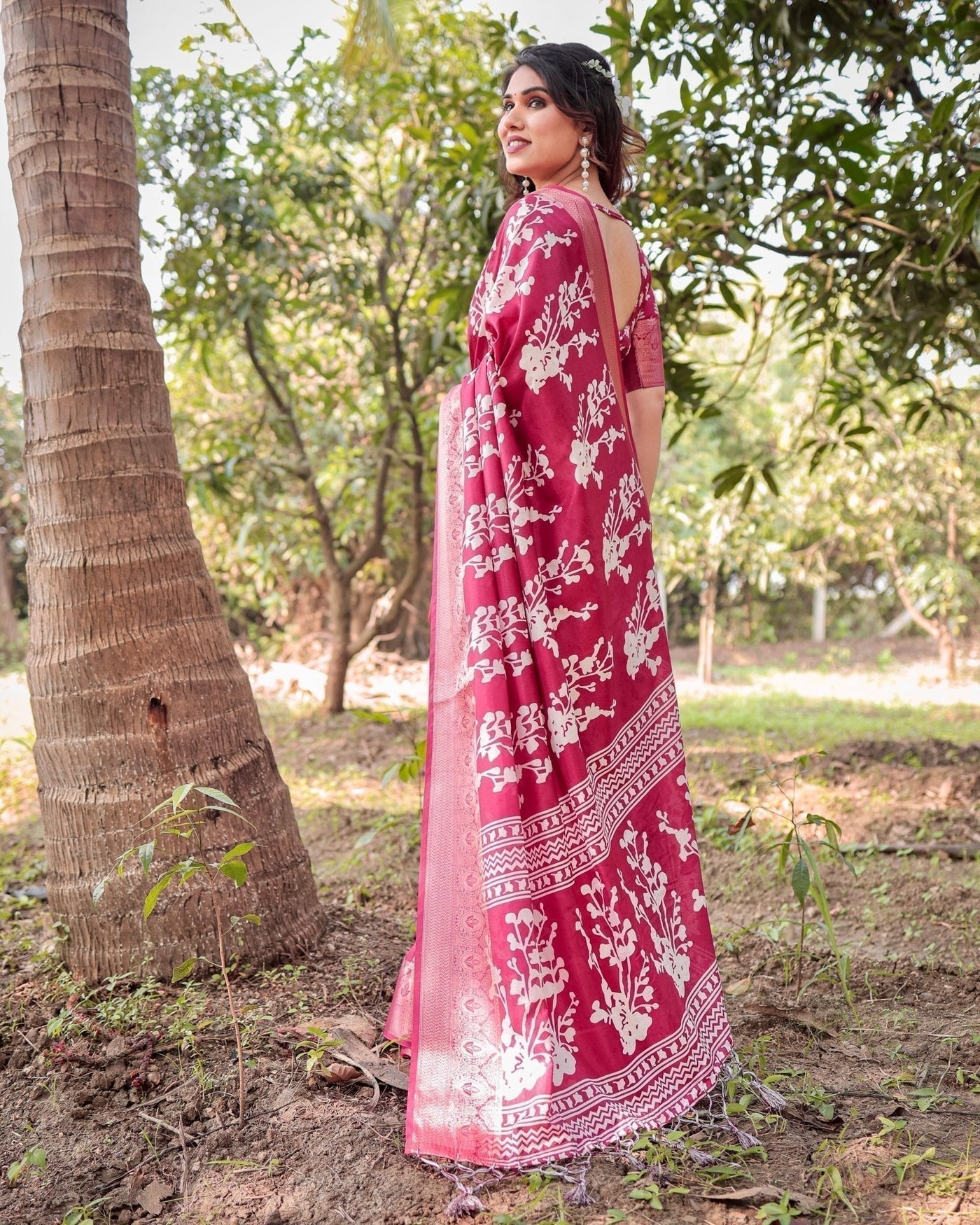 Pure Silk Digitally Printed Saree Weaved With Golden Zari Comes With Tassels - Almaari Fashion