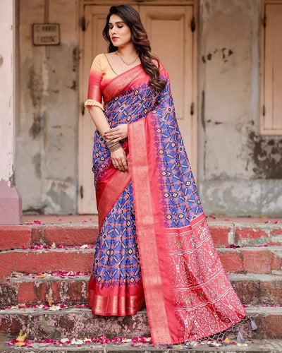 Pure Silk Digitally Printed Saree Weaved With Golden Zari Comes With Tassels - Almaari Fashion