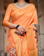 Sunset Orange Tussar Silk Saree with Royal Procession Pallu and Zari Border