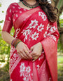 Graceful Red Banarasi Silk Saree with White Floral Design and Zari Border