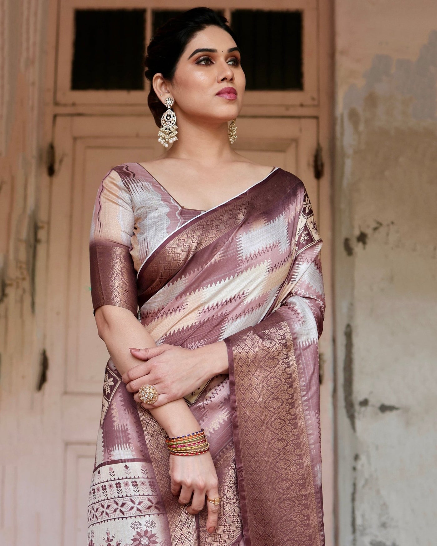 Pure Silk Digitally Printed Saree Weaved With Golden Zari Comes With Tassels - Almaari Fashion